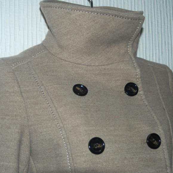 H&M Tan Double Breasted Pea Coat Jacket Size 4 - Picture 2 of 7